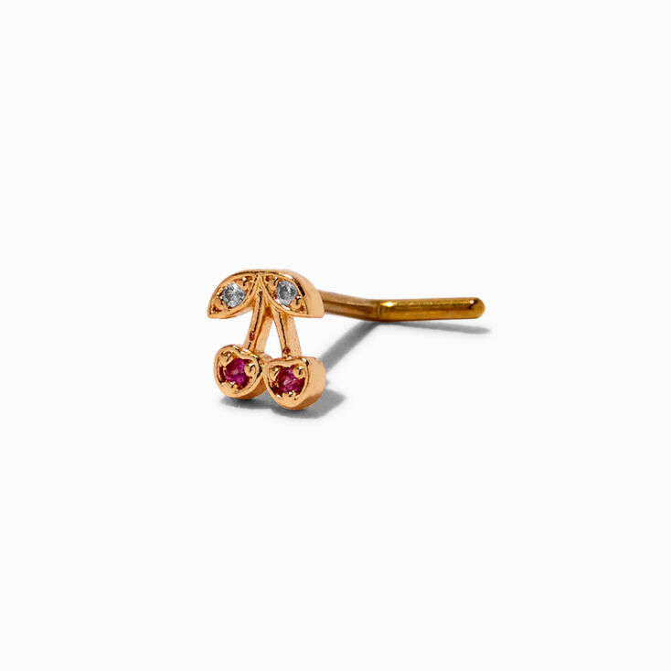 20G Gold-tone Stainless Steel Cubic Zirconia Cherry Nose Stud,