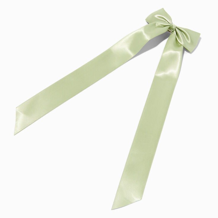Sage Green Satin Long Tail Hair Bow Clip,