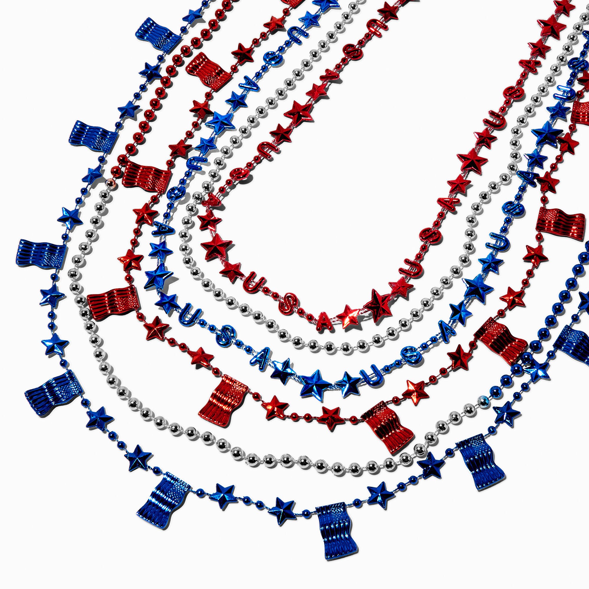 "USA" Red, White, & Blue Beaded Necklaces - 6 Pack,