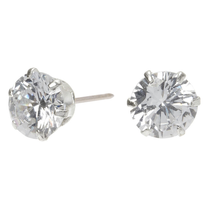 C LUXE by Claire's Sterling Silver Cubic Zirconia 8MM Round Stud ...