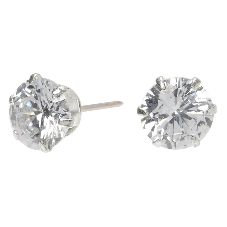 Sterling Silver Cubic Zirconia Round Stud Earrings - 8MM,