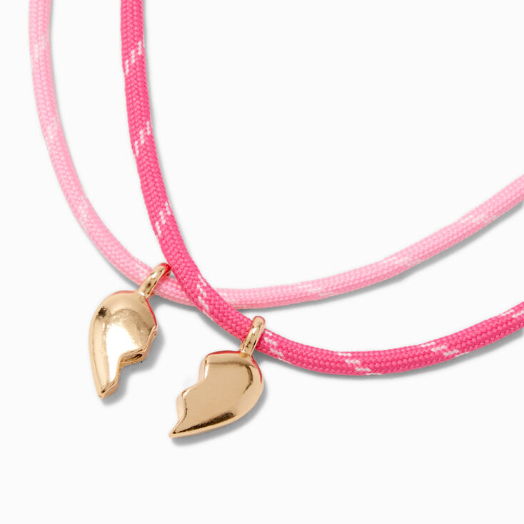 Best Friends Gold-tone Split Heart Pink Rope Pendant Necklaces - 2 Pack,