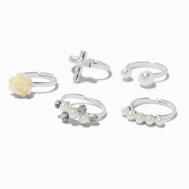 Claire&#39;s Club Special Occasion Rose Silver-tone Rings - 5 Pack,
