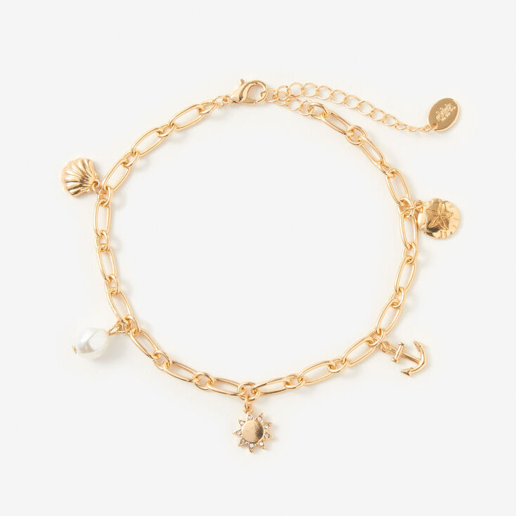 Gold-tone Beach Charms Chain Anklet,