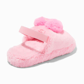 Conversation Hearts Pink Furry Slide Slippers - S/M,
