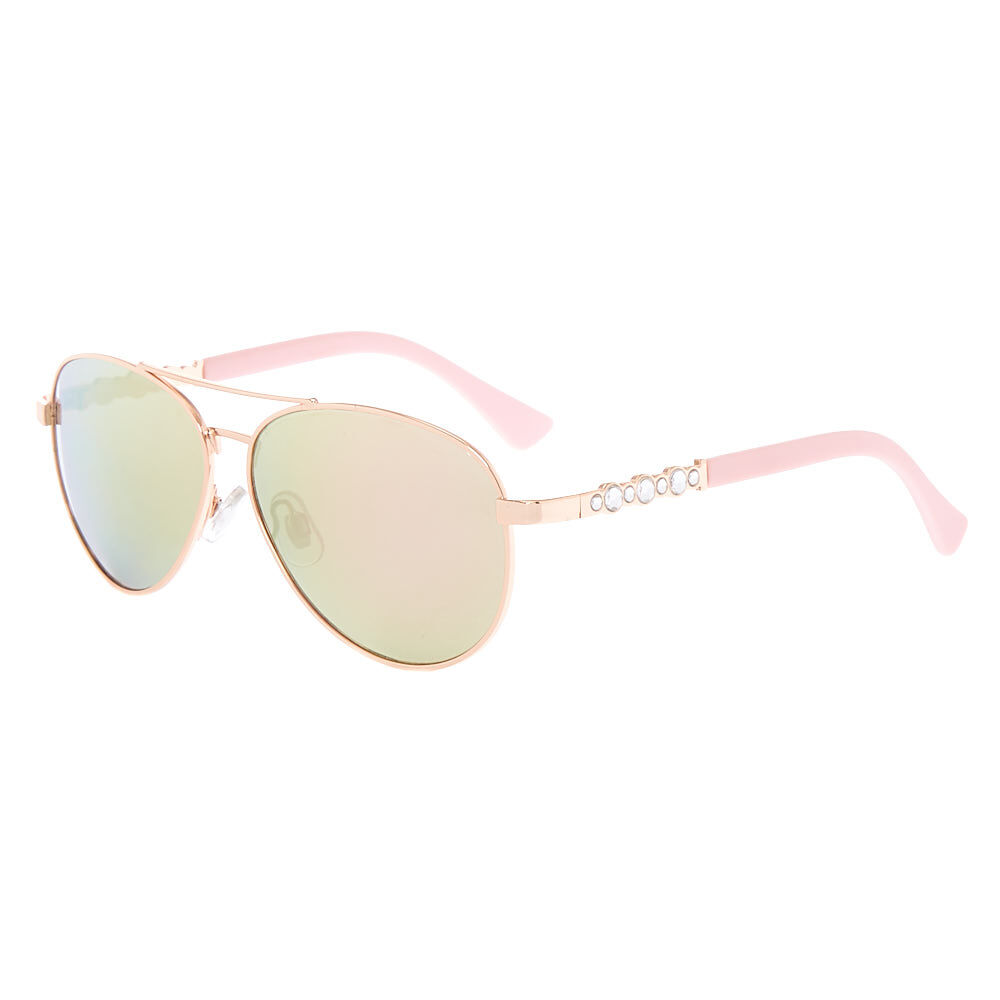 Claire's Club Rose Gold Gem Aviator Sunglasses - Pink,