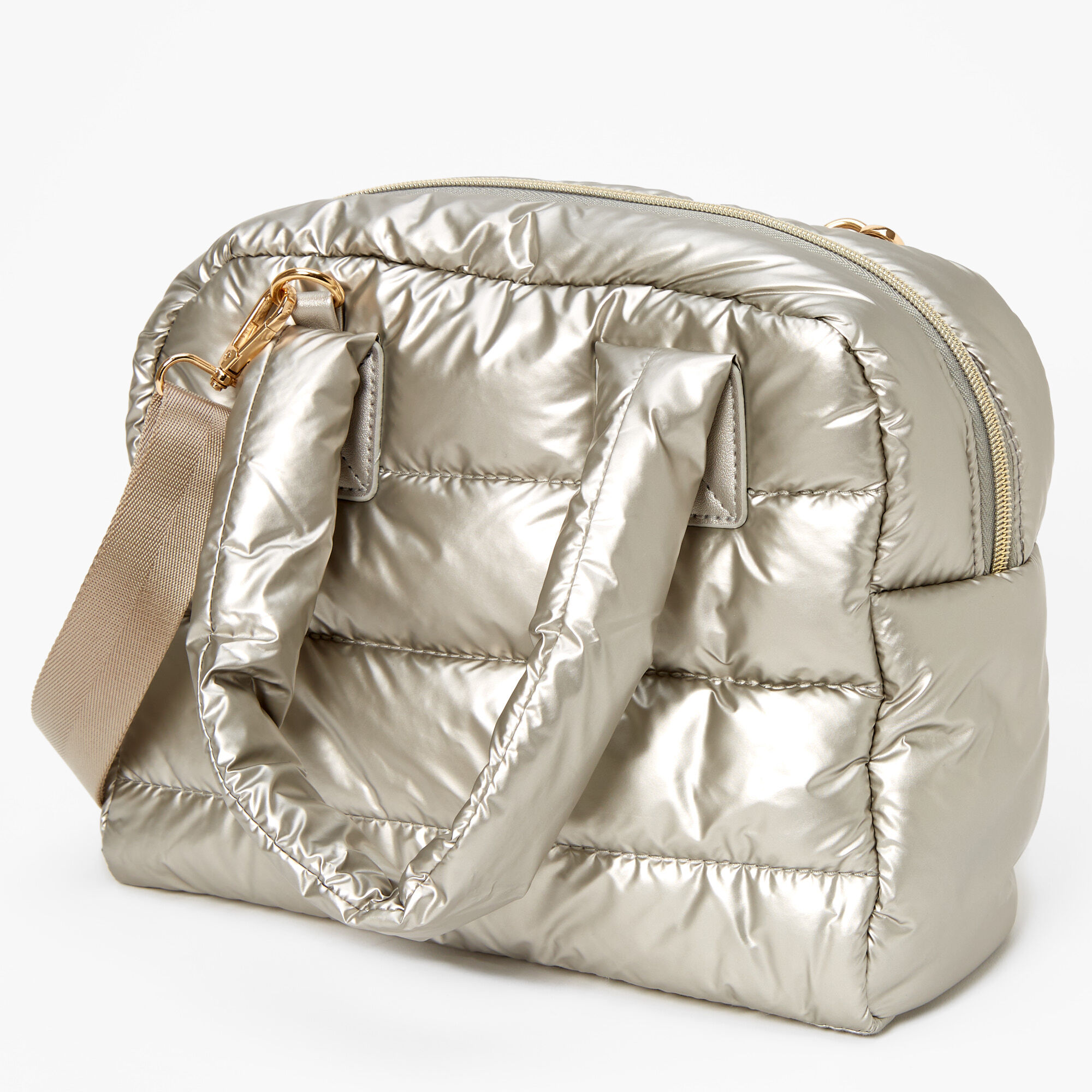 Sac cabas à bandoulière en toile souple - Couleur argentée,