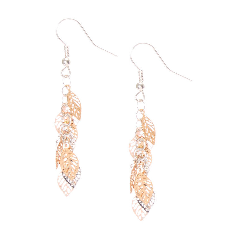 Silver &amp; Gold 2&quot; Leaf Drop Earrings,