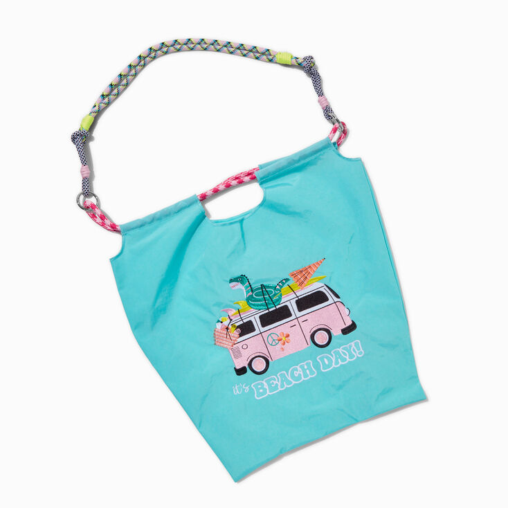 &quot;It&#39;s Beach Day&quot; Retro Van Teal Tote Bag,
