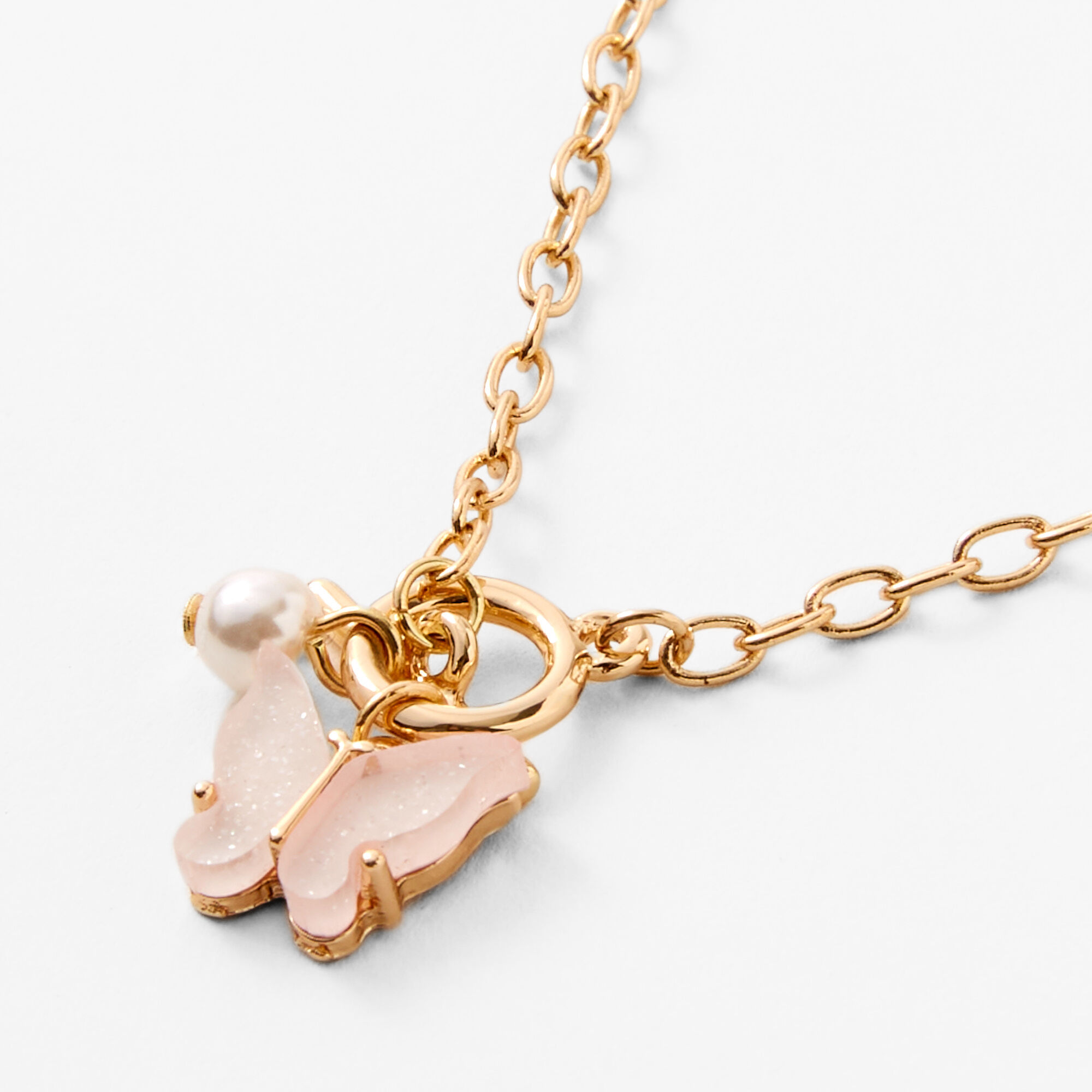 Pink Butterfly Pendant Necklace, Bracelet, & Earrings Set - 3 Pack,