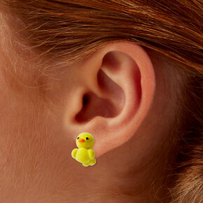 Fuzzy Yellow Duck Clip-On Stud Earrings,