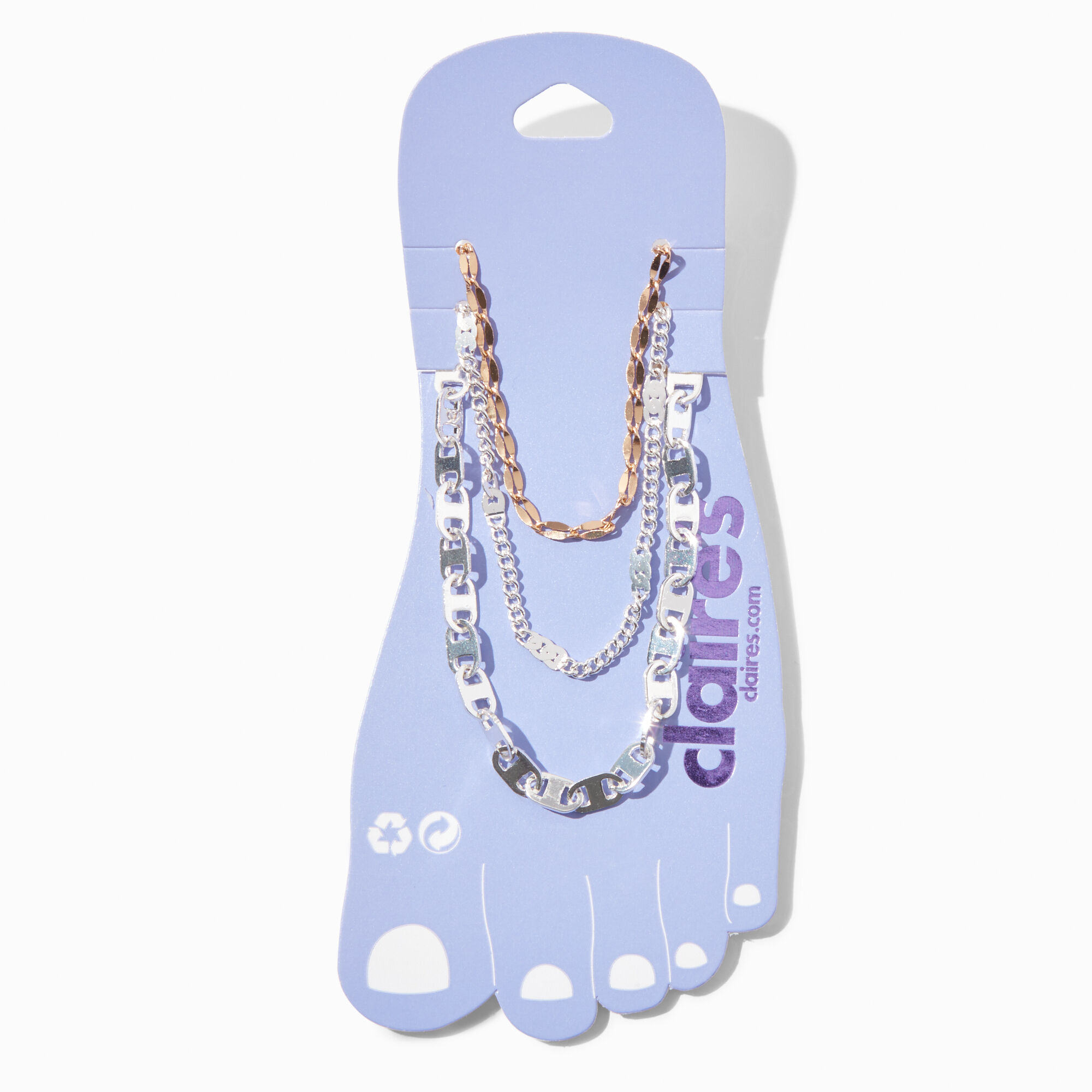 Silver Gold Mixed Chain Anklets 3 Pack Claire s US