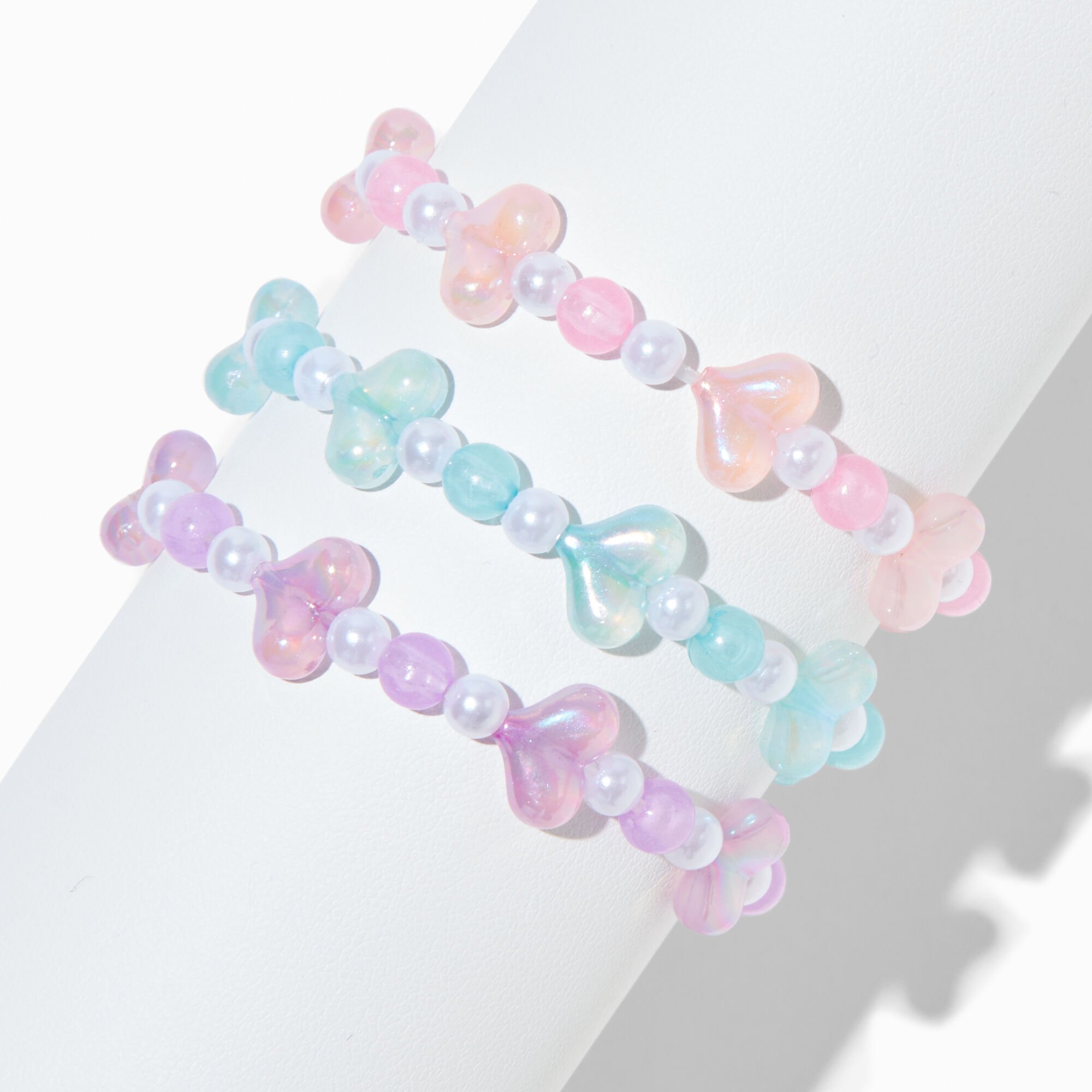 Claire's Club Glow in the Dark Pastel Heart Beaded Stretch Bracelets - 3 Pack,