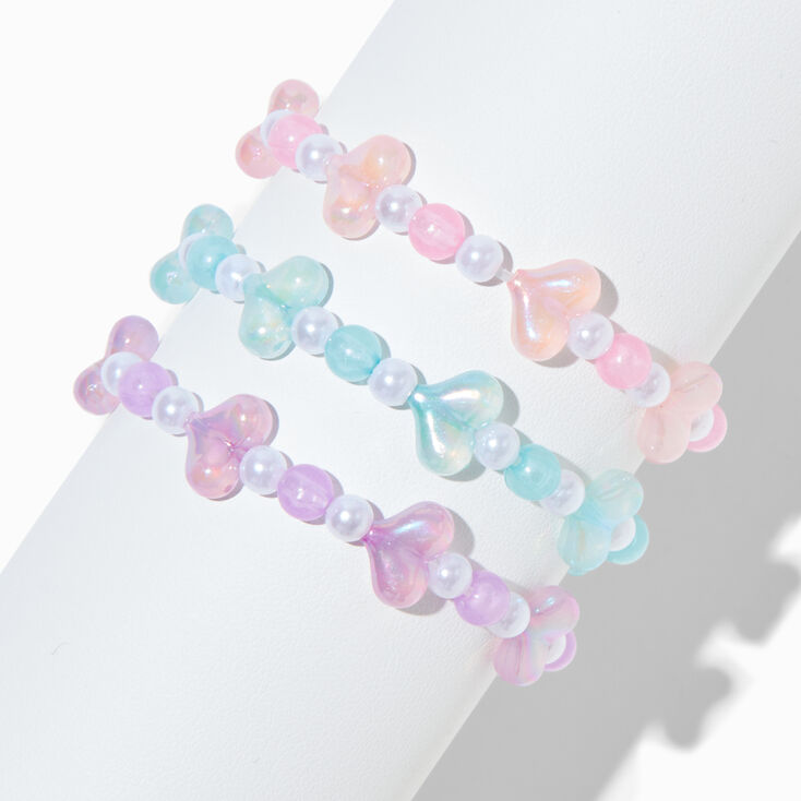 Claire&#39;s Club Glow in the Dark Pastel Heart Beaded Stretch Bracelets - 3 Pack,