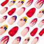 Red Check &amp; Floral Icon Stiletto Vegan Faux Nail Set - 24 Pack,