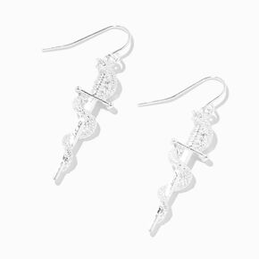 Silver-tone Dagger Snake 1&quot; Drop Earrings,