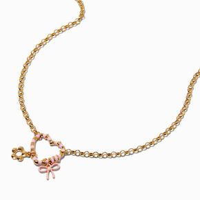 Pink Heart Carabiner Cluster Charm Pendant Necklace,