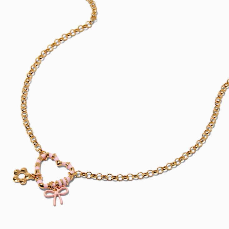 Pink Heart Carabiner Cluster Charm Pendant Necklace,