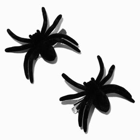 Black Flocked Spider Hair Clips - 2 Pack,