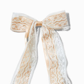 Tan Lace Satin Hair Bow Clip,