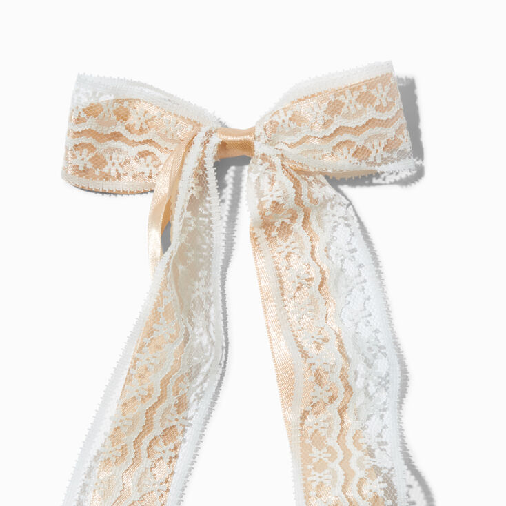 Tan Lace Satin Hair Bow Clip,