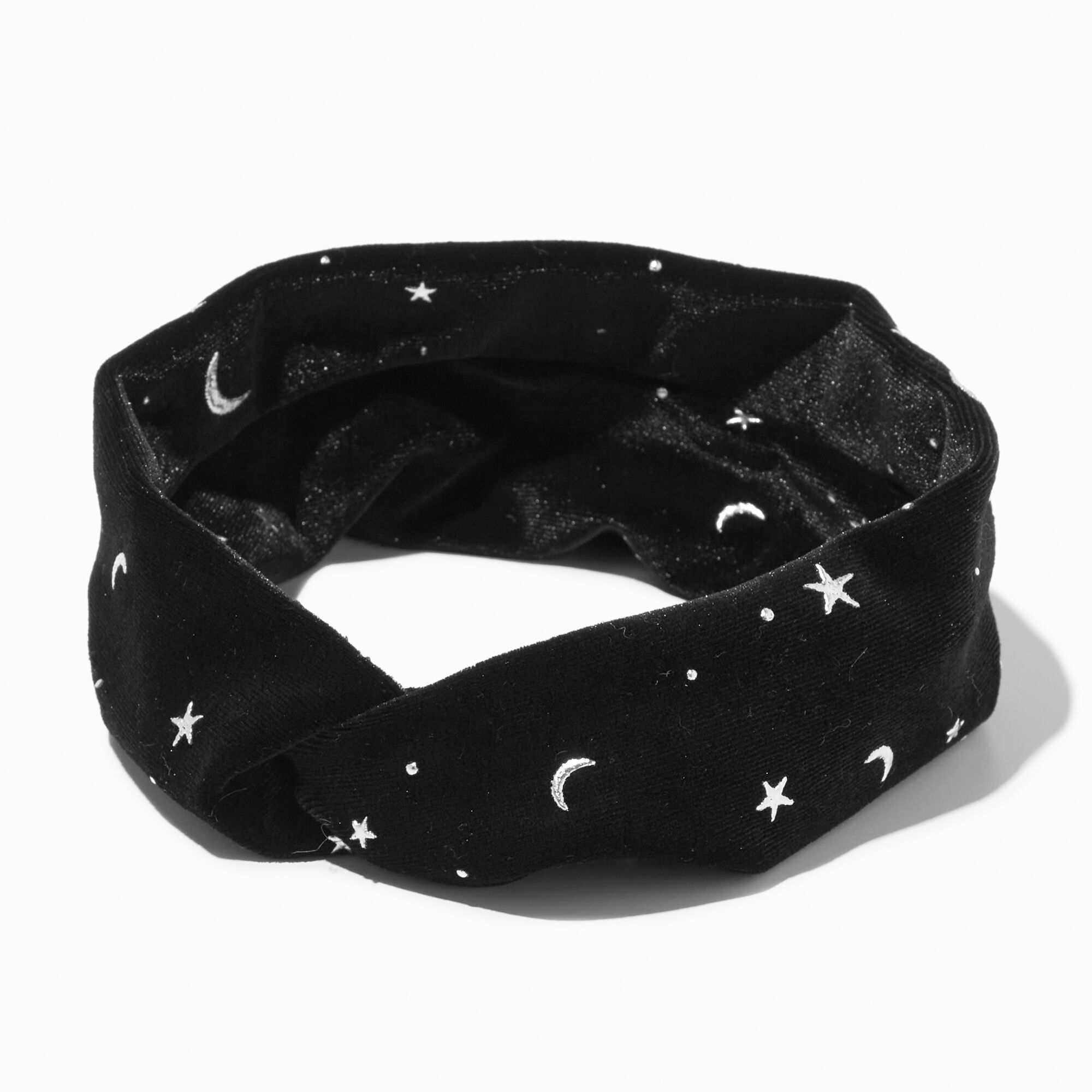 Bandeau torsadé céleste en velours noir,