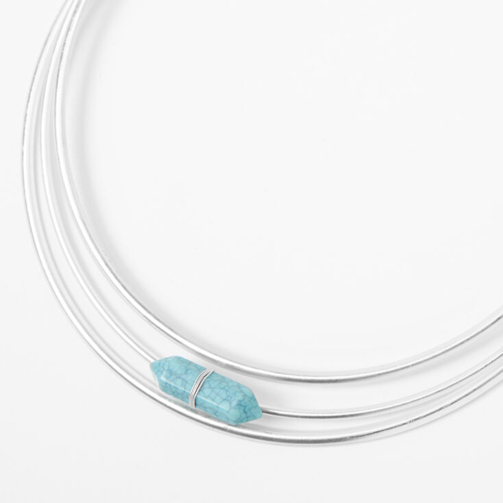 Silver Stone Collar Statement Necklace - Turquoise,