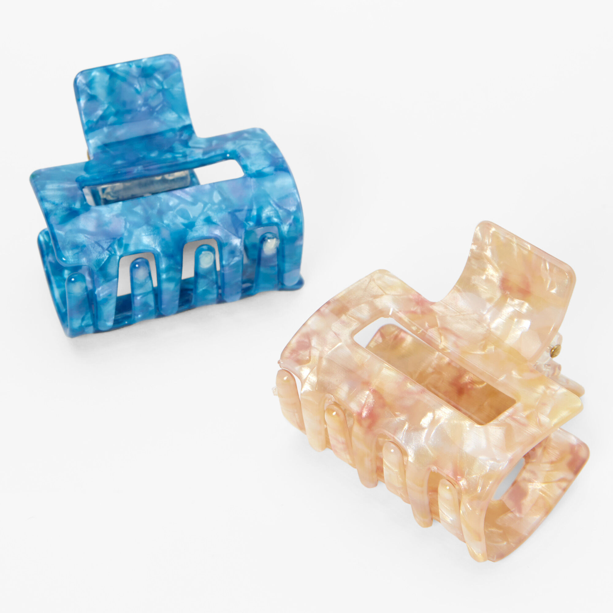 Claire's Pinces à cheveux rectangulaires écaille de tortue bleue et rose tendre - Lot de 2