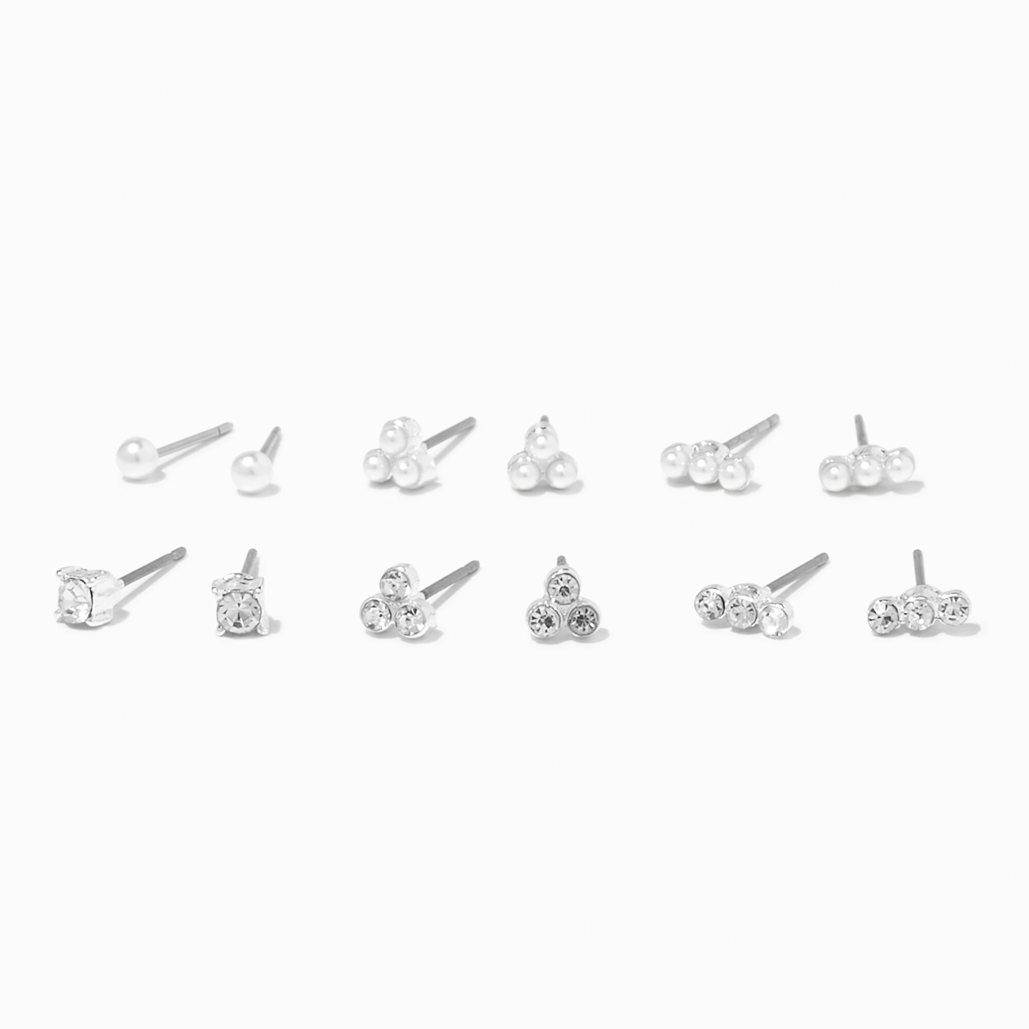 Silver Embellished Triball Stud Earrings - 6 Pack,