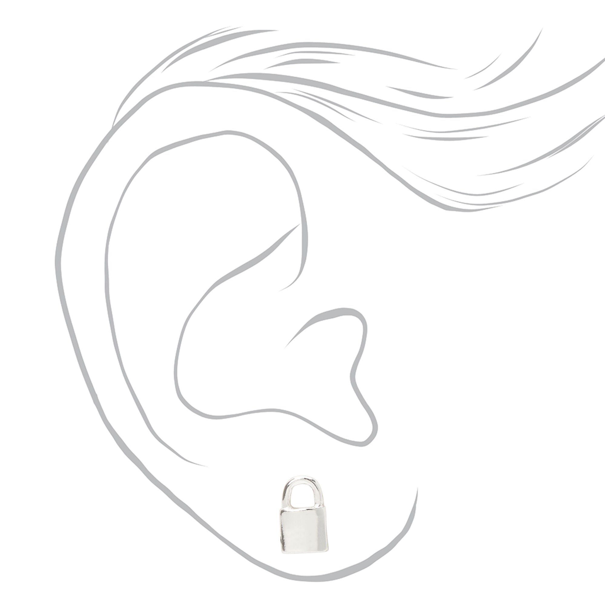 Silver Padlock Stud Earrings,