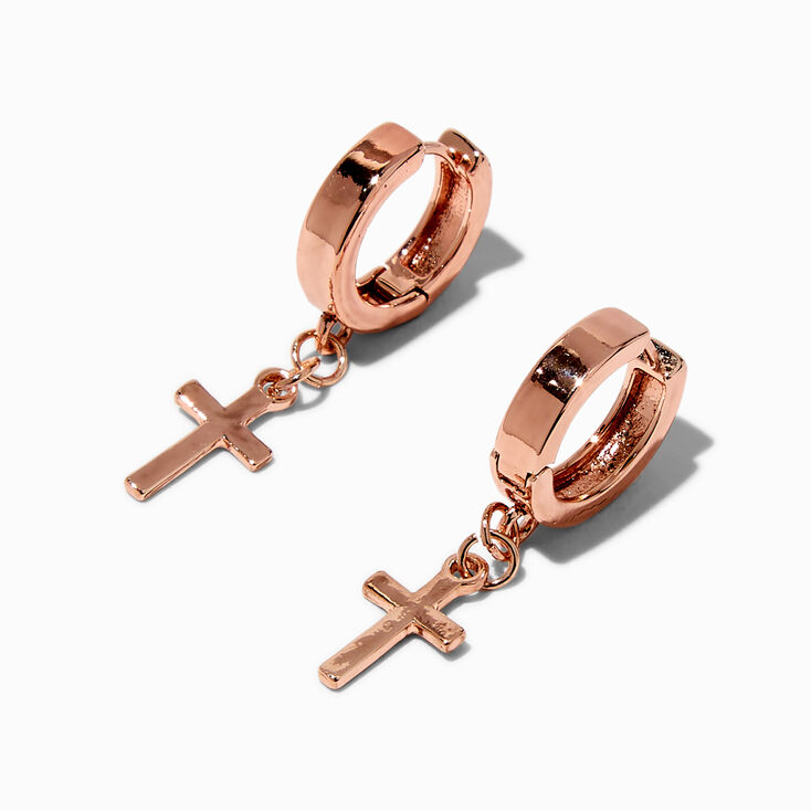 Rose Gold-tone 15mm Cross Hoop Earrings,