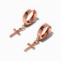 Rose Gold-tone 15mm Cross Hoop Earrings,