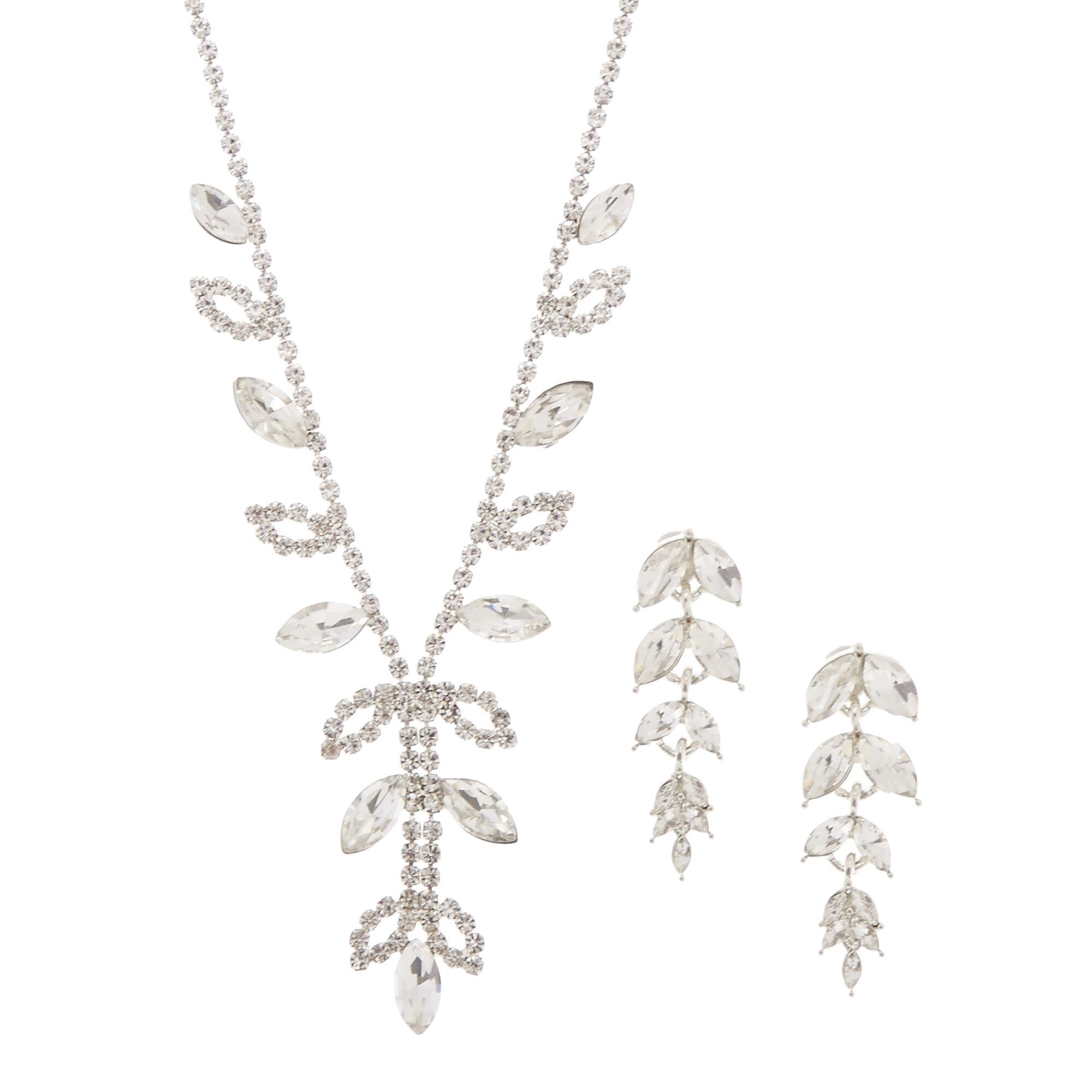 Silver Iris Leaf Necklace Drop Earrings Set 2 Pack Claire s US