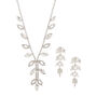 Silver Iris &amp; Leaf Necklace &amp; Drop Earrings Set - 2 Pack,