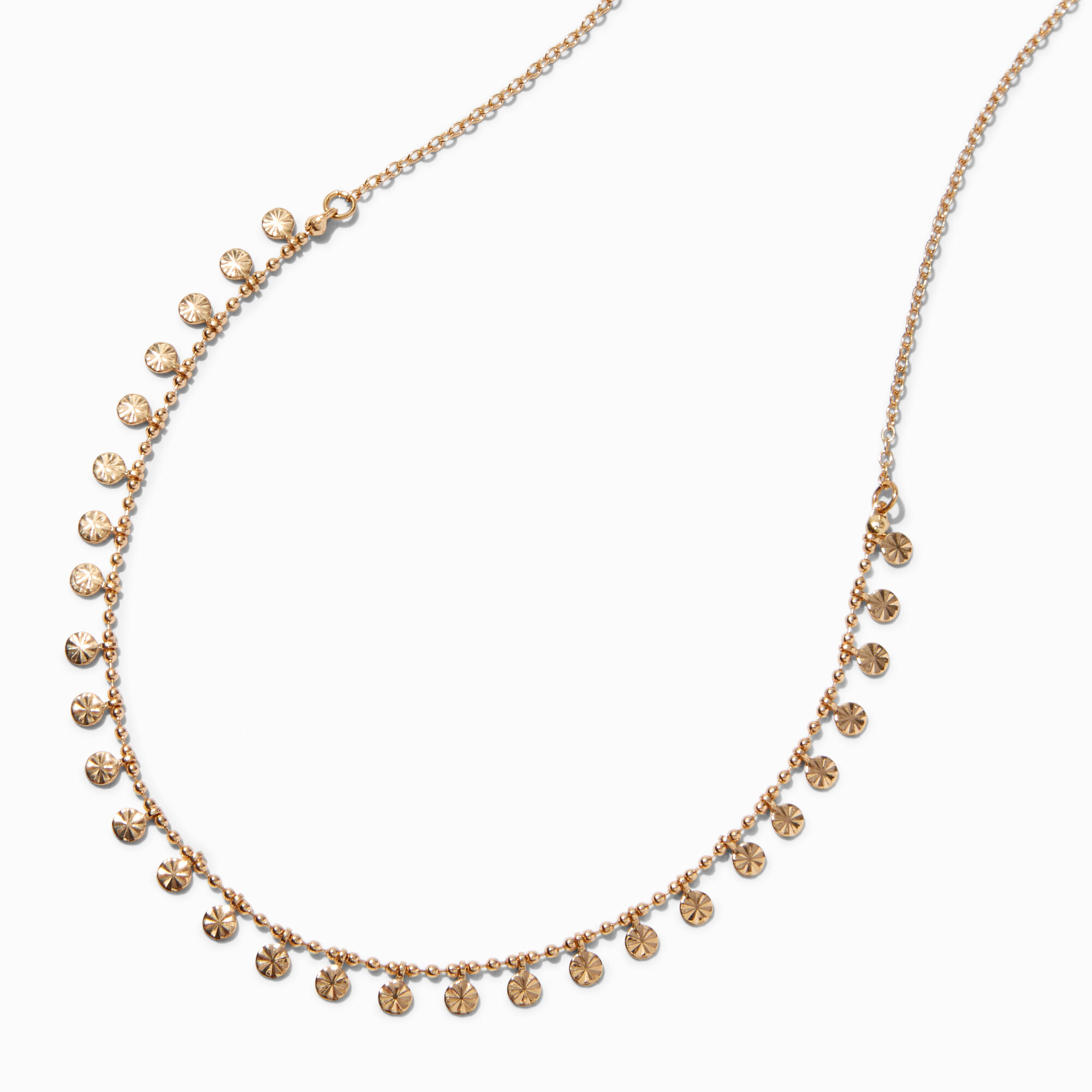 View Claires Tone Delicate Shakey Disc Necklace Gold information