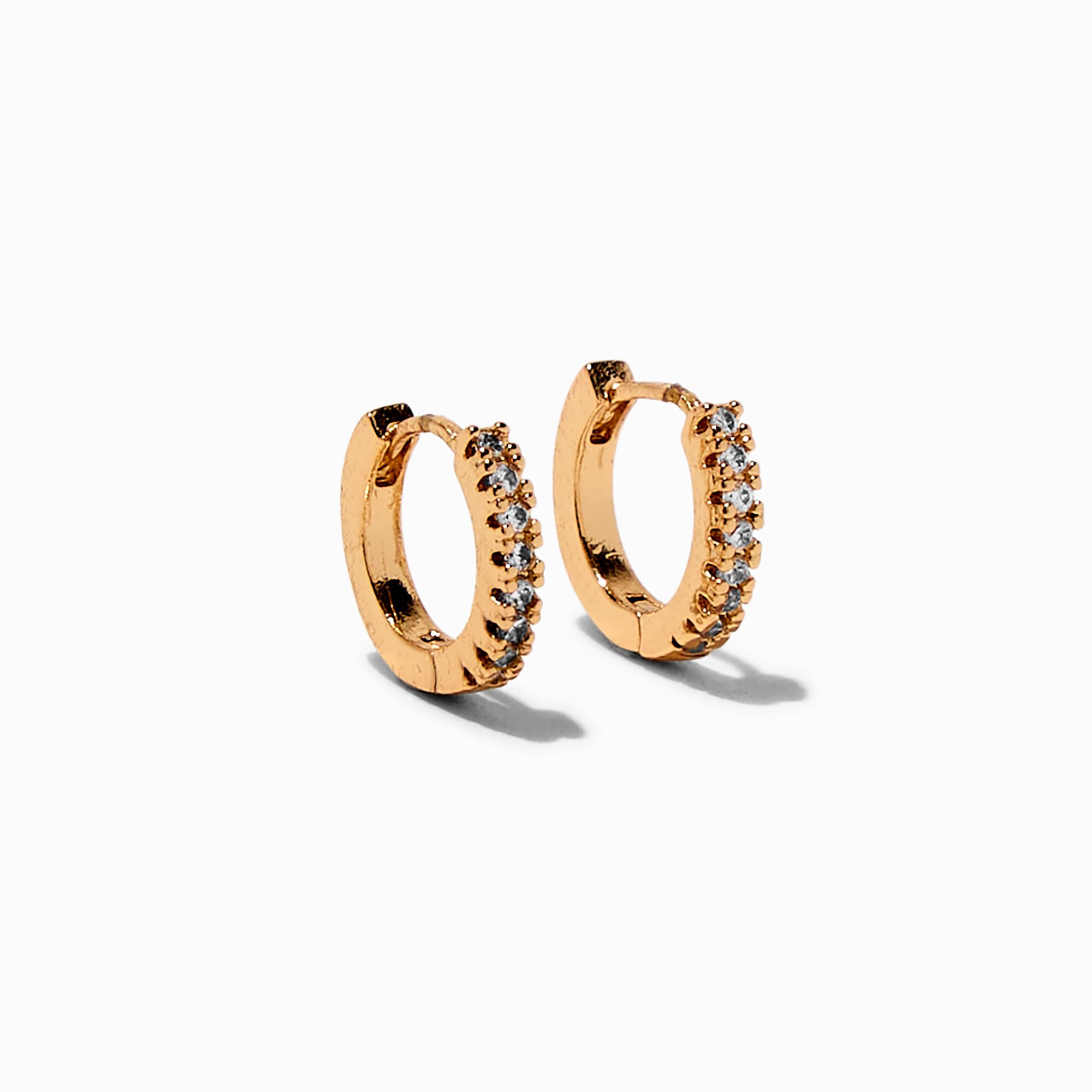 Gold-tone Cubic Zirconia Pavé 10mm Hoop Earrings,