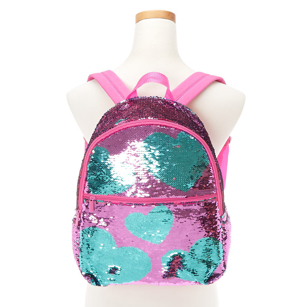 Sac à dos fuchsia cœur à sequins réversibles,