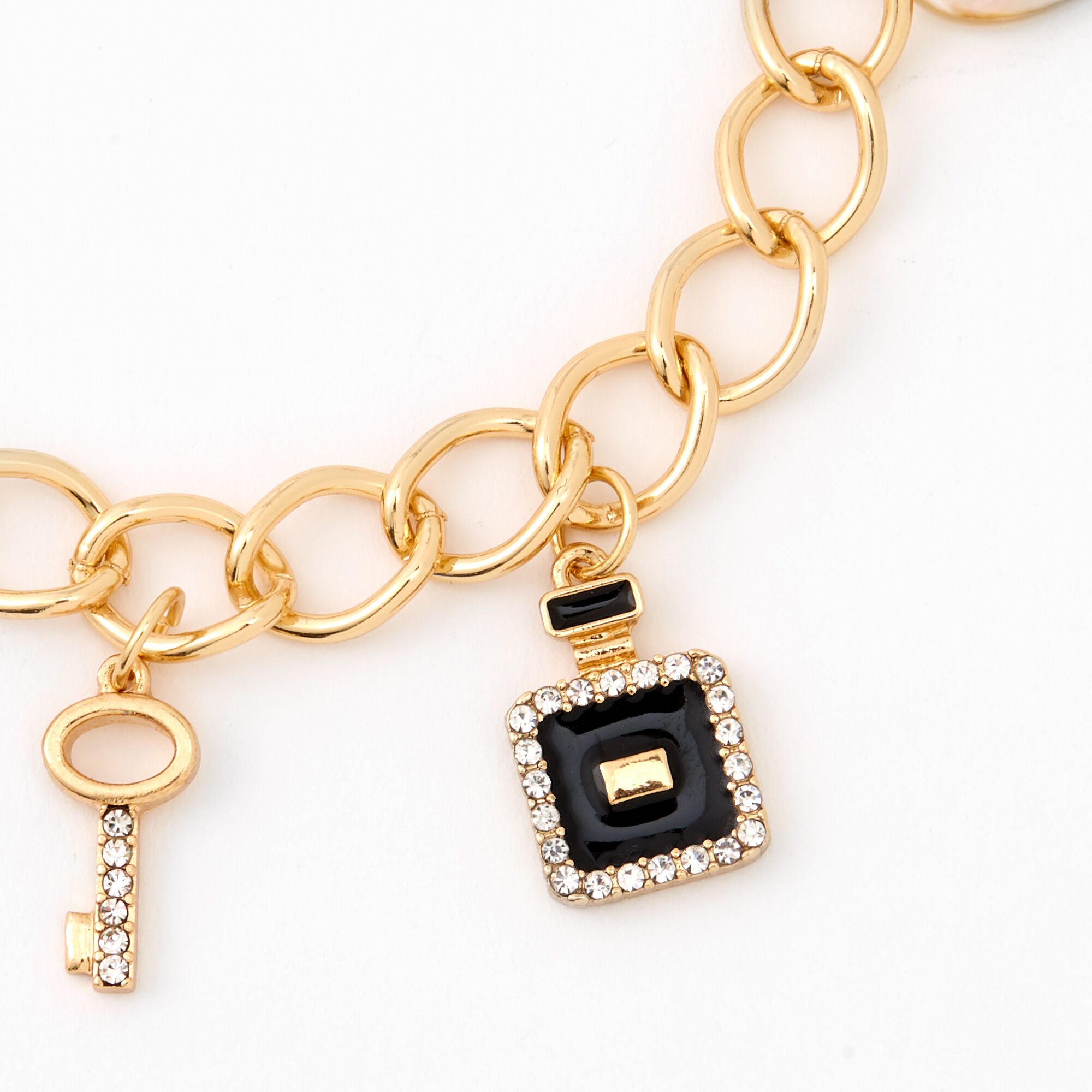 Gold "I Love Paris" Chain Link Charm Bracelet,