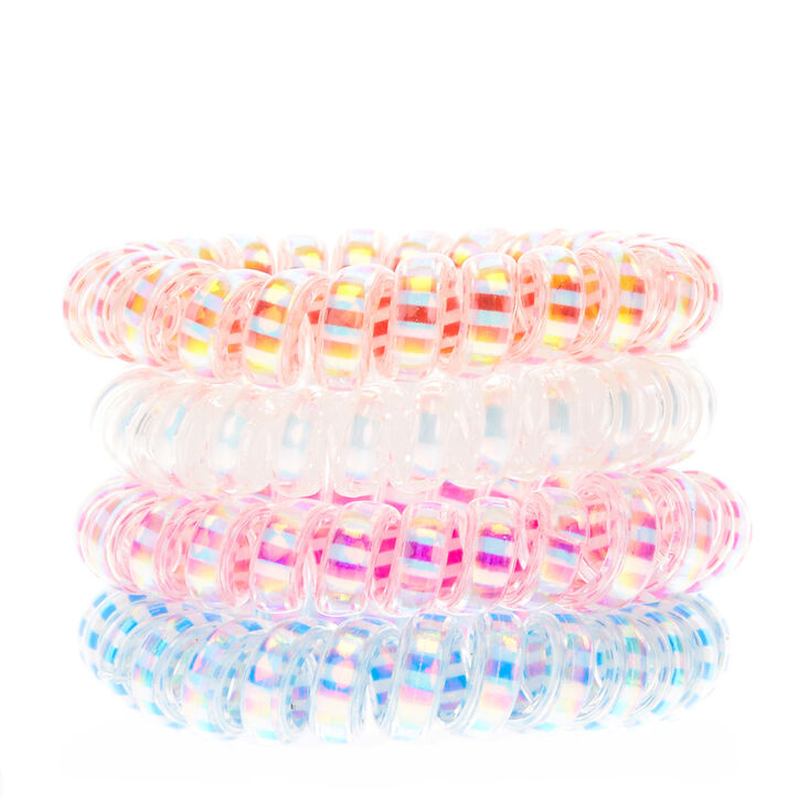 Holographic Striped Spiral Hair Ties Claire S Us