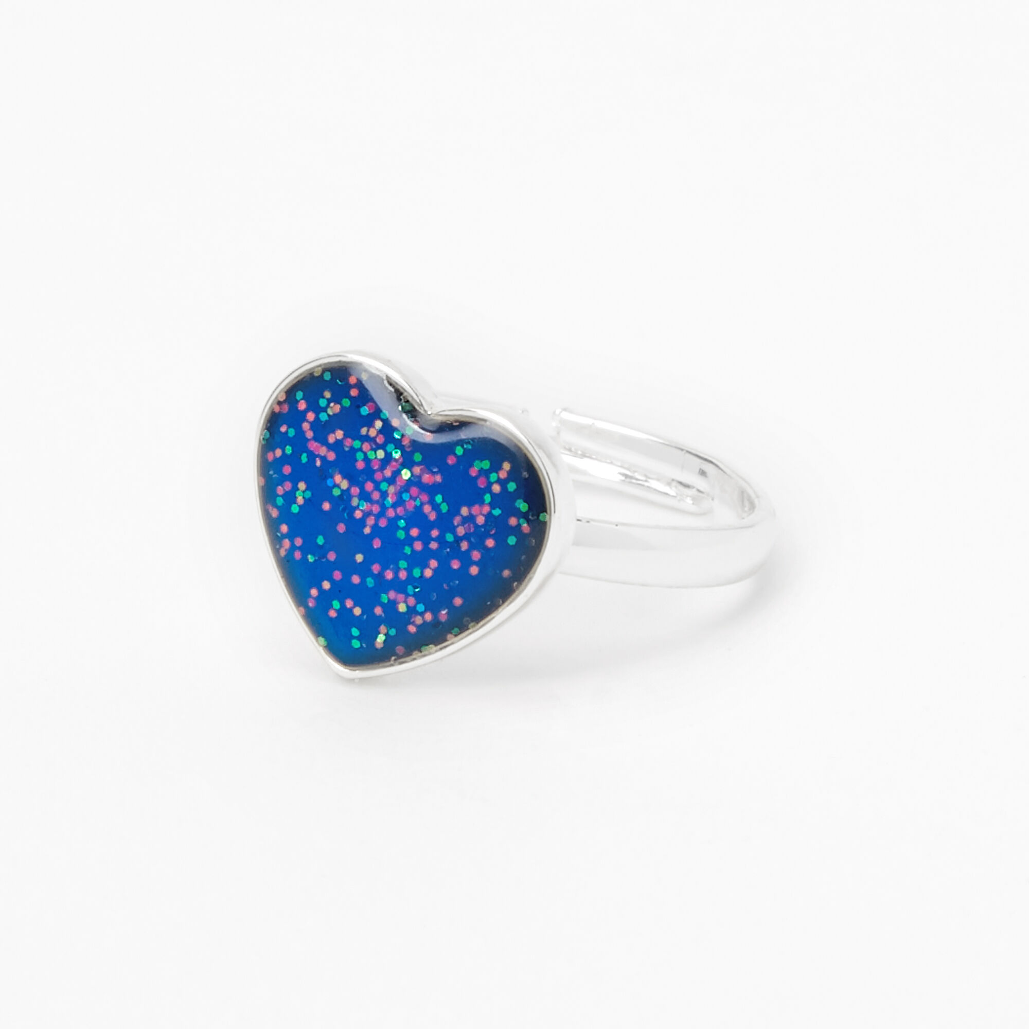 Silver Glitter Heart Mood Ring