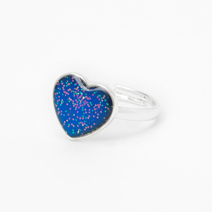 Silver Glitter Heart Mood Ring,