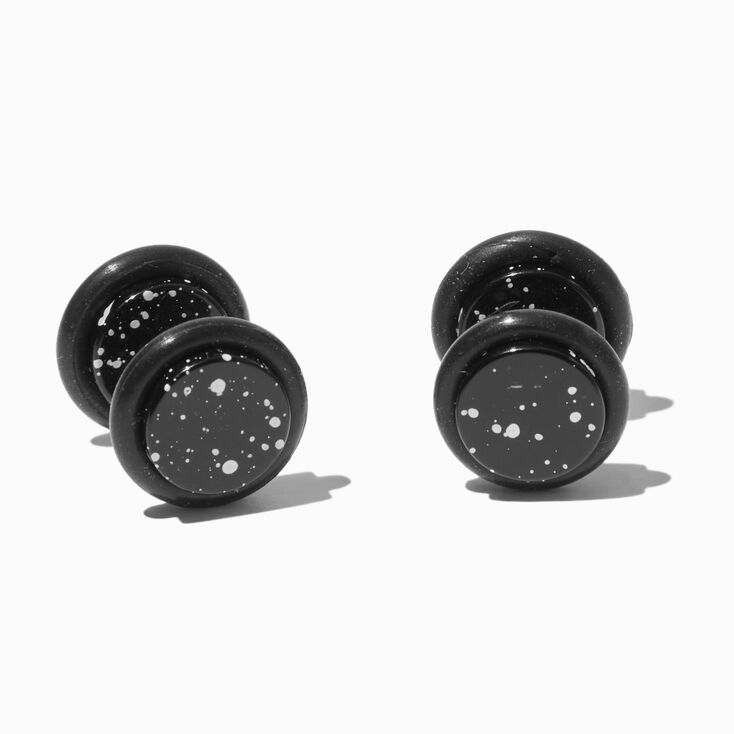 Black Splatter Button Faux Ear Plug Earrings,