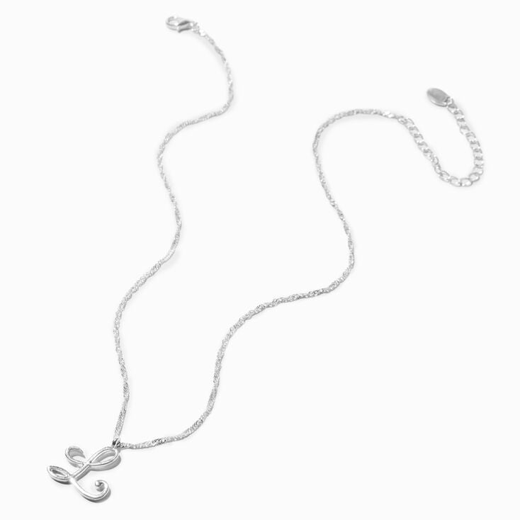 Silver-tone Large Script Initial Pendant Necklace - L,