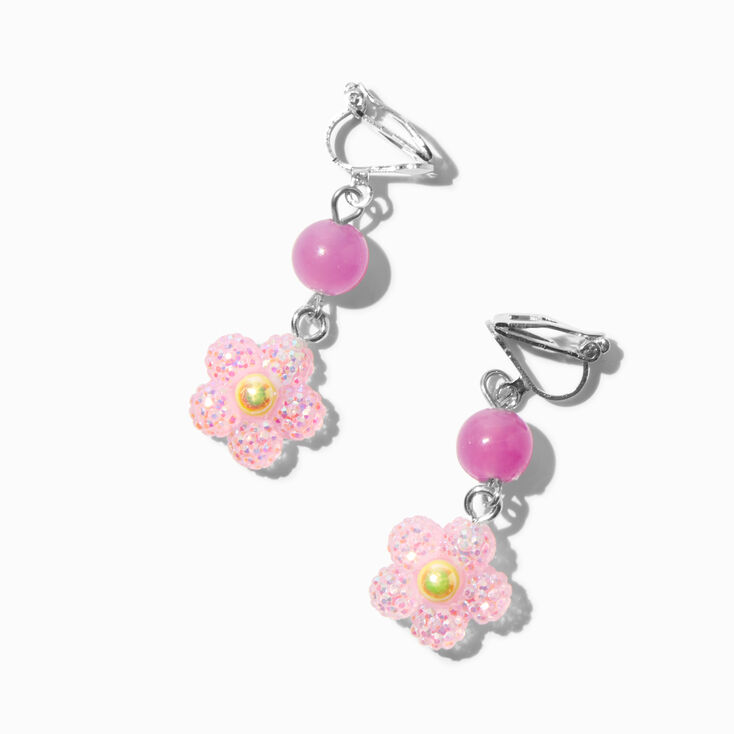 UV Color-Changing Pink Daisy Clip-On Drop Earrings,