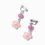 UV Color-Changing Pink Daisy Clip-On Drop Earrings,