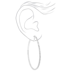 Silver Crystal 60MM Clip On Hoop Earrings,