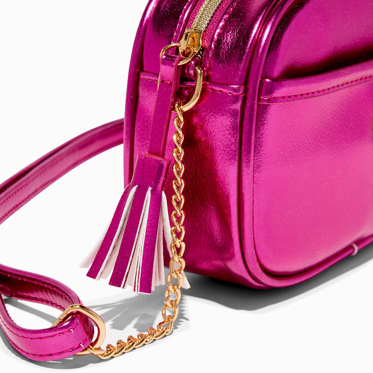Women's Hot Pink Crossbody Bag with Gold Chain