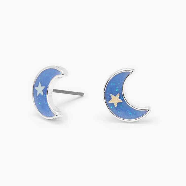 Glow In the Dark Crescent Moon Stud Earrings - Blue,