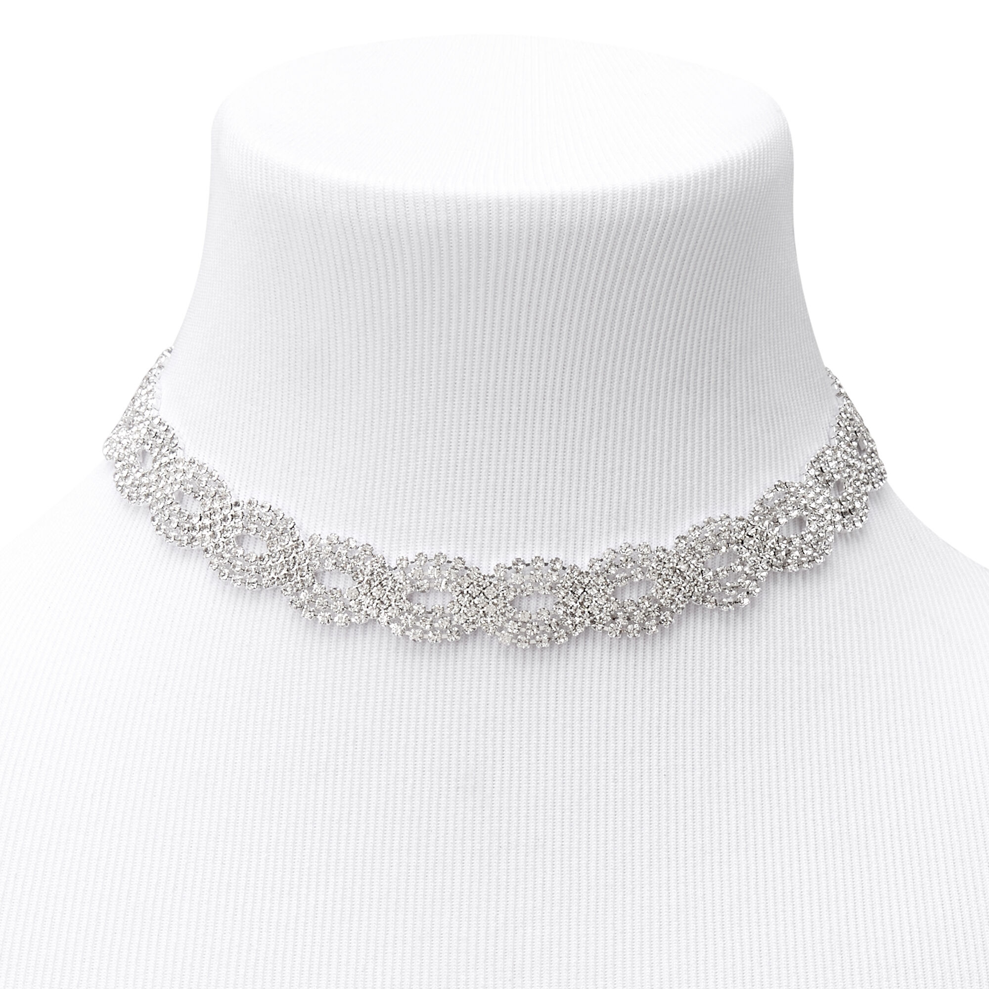 Silver Rhinestone Infinity Statement Necklace,