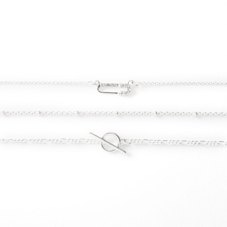 Silver Safety Pin Toggle Choker Necklaces - 3 Pack,